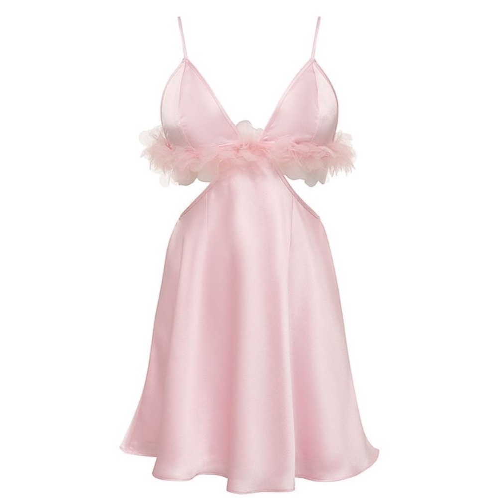 For Love and Lemons Chiffon Trim Satin Slip Dress
